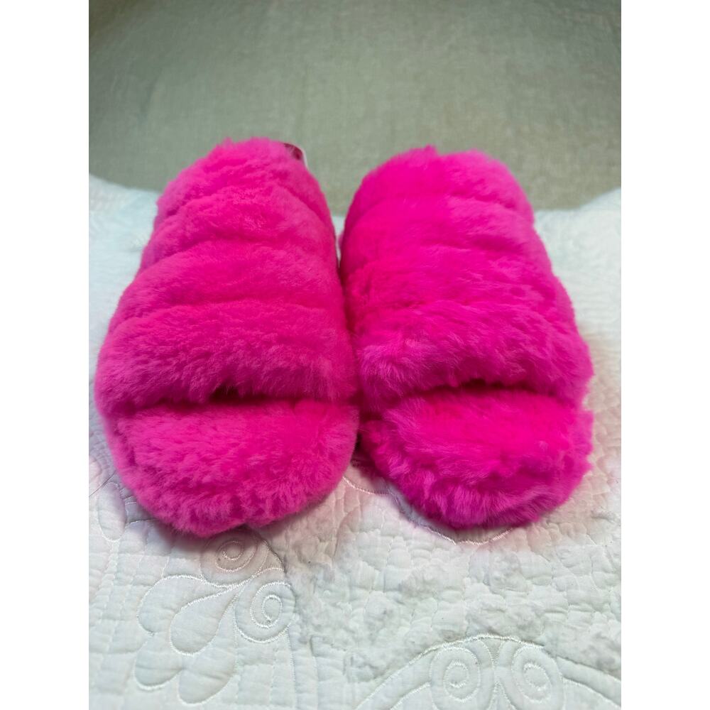 UGG Women 8 Pink NWOT Fluff Yeah Rock Shearling Slingback Slippers Sandals Shoes - Picture 5 of 11
